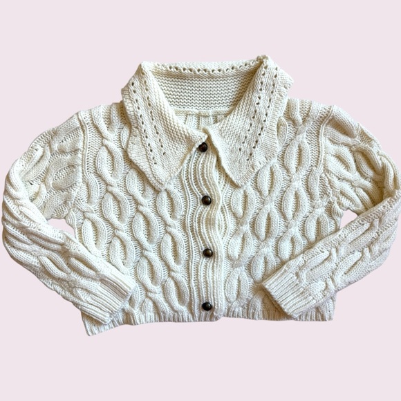 Cider Sweaters - Cider Cream Cable Knit Cropped Cardigan